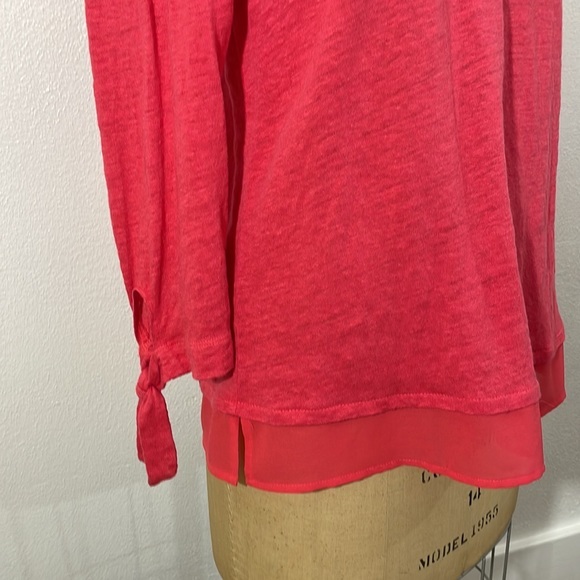 Sanctuary coral linen top with sheer hem and 3/4 bow tie sleeves - Picture 3 of 8